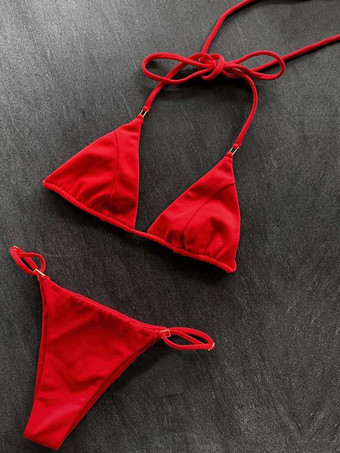 女性ビキニ水着ブルー レースアップ ストラップ ネック夏のビーチ水着