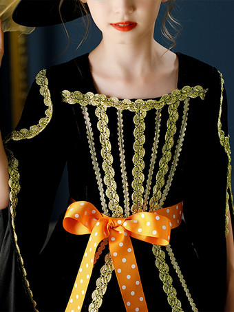 ハロウィン ポリエステル繊維ティーパーティー3/4長さスリーブポリエステルジャンプスーツロココスタイルブラックキッズロリータドレス