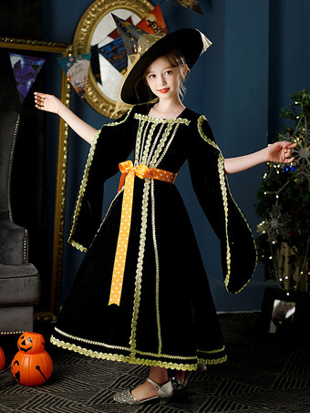 ハロウィン ポリエステル繊維ティーパーティー3/4長さスリーブポリエステルジャンプスーツロココスタイルブラックキッズロリータドレス