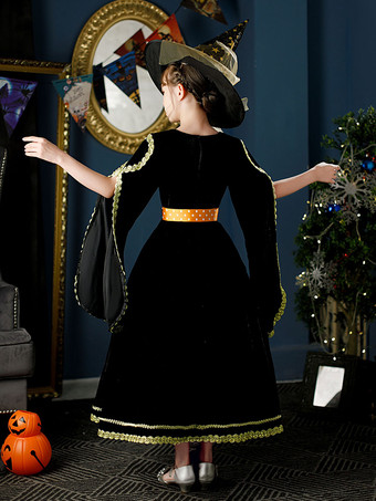 ハロウィン ポリエステル繊維ティーパーティー3/4長さスリーブポリエステルジャンプスーツロココスタイルブラックキッズロリータドレス
