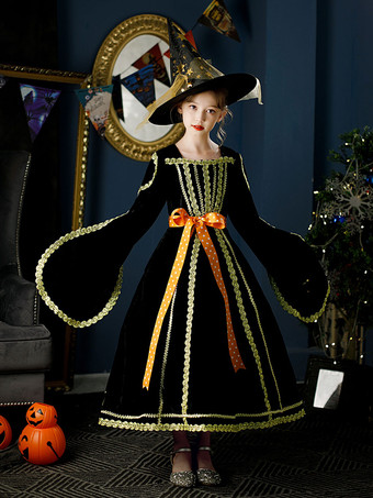 ハロウィン ポリエステル繊維ティーパーティー3/4長さスリーブポリエステルジャンプスーツロココスタイルブラックキッズロリータドレス
