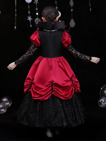 ハロウィン ポリエステル繊維ティーパーティー3/4長さスリーブポリエステルジャンプスーツゴシックレッドキッズロリータドレス