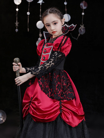 ハロウィン ポリエステル繊維ティーパーティー3/4長さスリーブポリエステルジャンプスーツゴシックレッドキッズロリータドレス