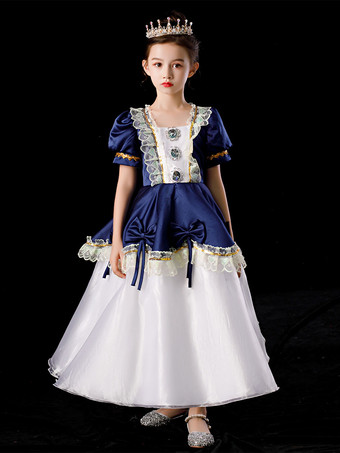 ポリエステル繊維ティーパーティーレース3/4長さスリーブポリエステルドレスゴシックブルーキッズロリータドレス