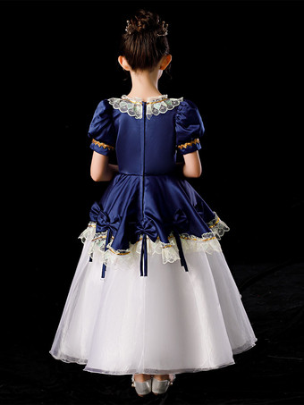 ポリエステル繊維ティーパーティーレース3/4長さスリーブポリエステルドレスゴシックブルーキッズロリータドレス