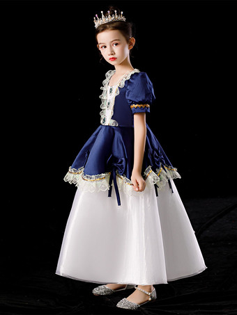 ポリエステル繊維ティーパーティーレース3/4長さスリーブポリエステルドレスゴシックブルーキッズロリータドレス