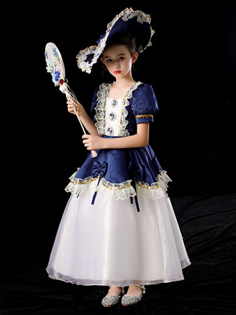 ポリエステル繊維ティーパーティーレース3/4長さスリーブポリエステルドレスゴシックブルーキッズロリータドレス