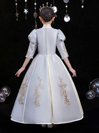 ポリエステル繊維ティーパーティー3/4長さスリーブポリエステルジャンプスーツゴシックシルバーキッズロリータドレス