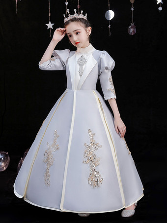 ポリエステル繊維ティーパーティー3/4長さスリーブポリエステルジャンプスーツゴシックシルバーキッズロリータドレス