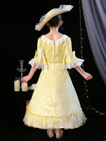 ポリエステルファイバーティーパーティーボウ3/4レングススリーブポリエステルジャンプスーツROCOCOスタイルブロンドキッズ 'ロリータドレス