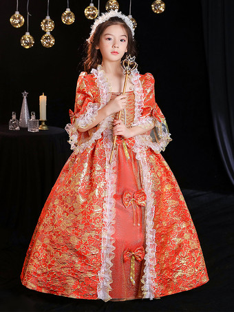 レッド ポリエステルファイバーティーパーティー3/4長袖ポリエステルドレスゴシックレッドキッズ 'ロリータドレス