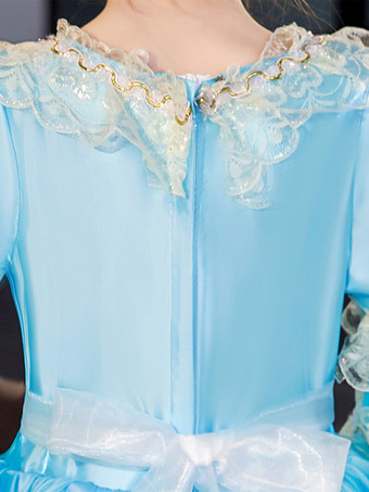 ポリエステルファイバーティーパーティーフリル3/4レングススリーブポリエステルドレスROCOCOスタイルブルーキッズ 'ロリータドレス