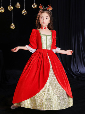 ポリエステルファイバーティーパーティーレース3/4レングススリーブポリエステルドレスゴシックレッドキッズ 'ロリータドレス