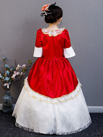 ポリエステルファイバーティーパーティーレース3/4レングススリーブポリエステルジャンプスーツROCOCOスタイルレッドキッズ 'ロリータドレス