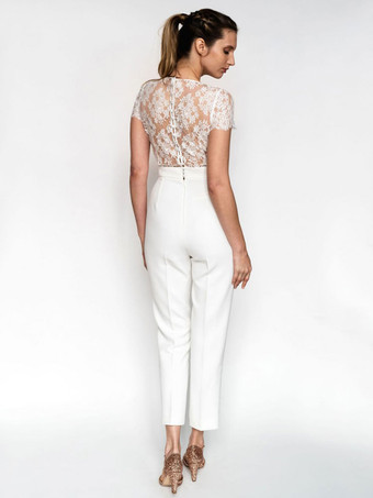 シンプルなレースのジャンプスーツのウェディングドレス