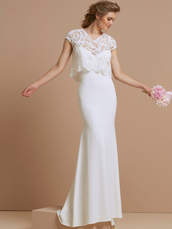 Einfaches Spitzen-Meerjungfrau-Kleid Zweiteiliges Hochzeitskleid