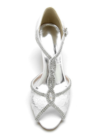 女性のブライダルシューズラインストーンサテンオープントゥチャンキーヒールブライダルシューズ