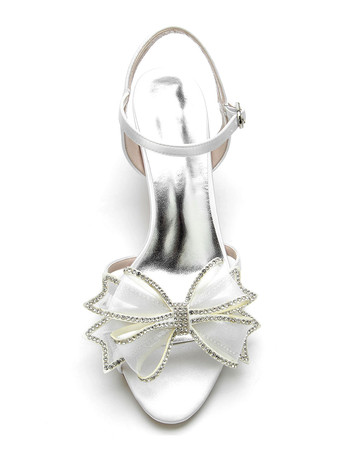 女性の結婚式の靴ラインストーンサテンオープントゥチャンキーヒールブライダルシューズ