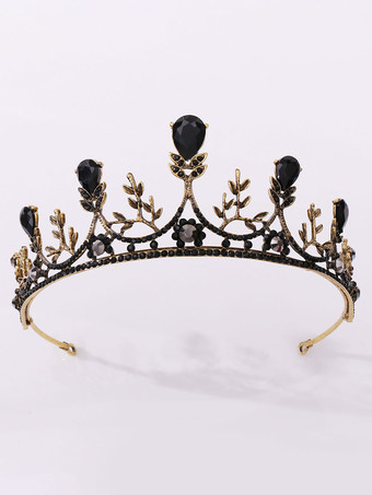 Tiara de coroa feminina preta de noiva vintage