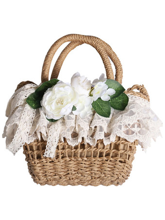 コーヒー ブラウン ロリータ ハンドバッグ ポリエステル レース フラワー アクセサリー ロリータ アクセサリー