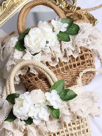 コーヒー ブラウン ロリータ ハンドバッグ ポリエステル レース フラワー アクセサリー ロリータ アクセサリー