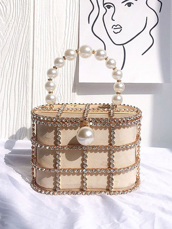 ライト アプリコット結婚式のハンドバッグウェディングアクセサリーパーティーハンドバッグパールラインストーン