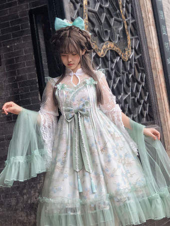 Lolita Kleid im chinesischen Stil Bögen Rüschen Ärmelloses Lolita JSK Kleid