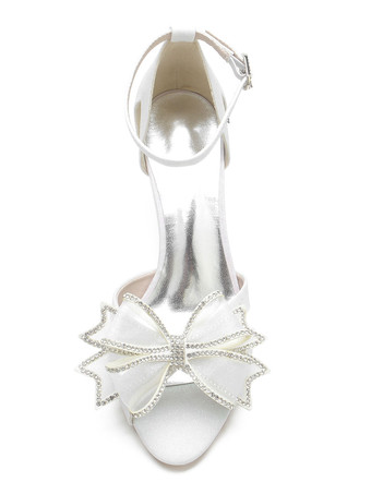 女性のブライダルシューズボウスパンコールクロスオープントゥチャンキーヒールブライダルシューズ