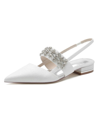 blanc Chaussures de Mariée Femme avec Bout Pointu en Paillette Unicolore