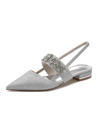 argent Chaussures de Mariée Femme avec Bout Pointu en Paillette Unicolore
