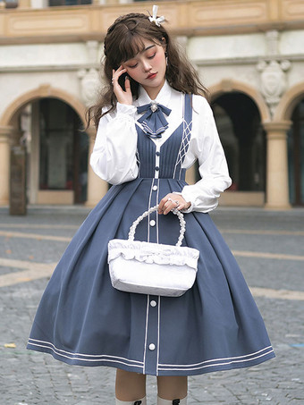 Chinesisches Lolita JSK-Kleid Drapierte hellhimmelblaue Lolita-Pulloverröcke