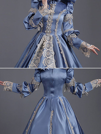 クラシックロリータドレスポリエステル長袖ロリータドレスクラシックブルー