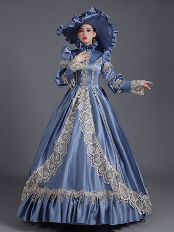 クラシックロリータドレスポリエステル長袖ロリータドレスクラシックブルー