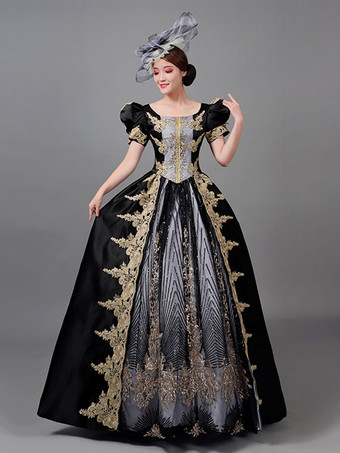 クラシックロリータドレスポリエステル半袖クラシックロリータドレスブラック