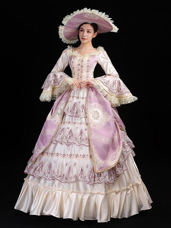 クラシックロリータドレスポリエステル長袖ロリータドレスフローラルプリントクラシックピンク