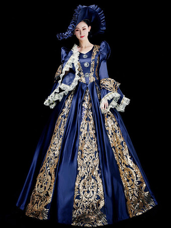 Ballkleid 2024 Rokoko Langarm 3 Farben Klassisches viktorianisches Kleid mit Kopfbedeckung