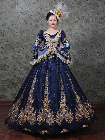 Ballkleid 2024 Rokoko Langarm 4 Farben Klassisches viktorianisches Kleid mit Kopfbedeckung