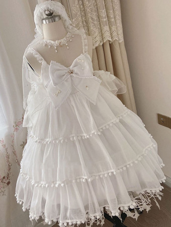 ロリータドレス スウィート ポリエステル リボン フリル ノースリーブ スウィート ジャンパーロリータドレス