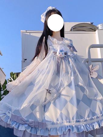 Sweet Lolita Dress Alice In Wonderland Costumes Cute Bunny Sleeveless Light  Sky Blue JSK Dress