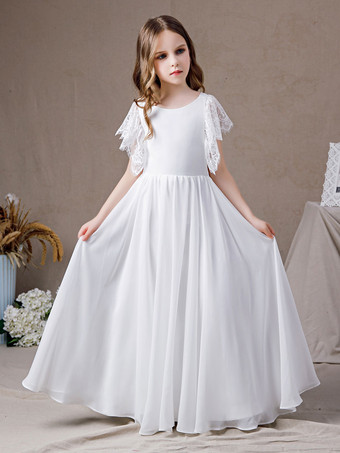 Robe de demoiselle d'honneur en dentelle à manches courtes en mousseline de soie longue robe de soirée