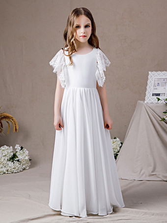 Robe de demoiselle d'honneur en dentelle à manches courtes en mousseline de soie longue robe de soirée