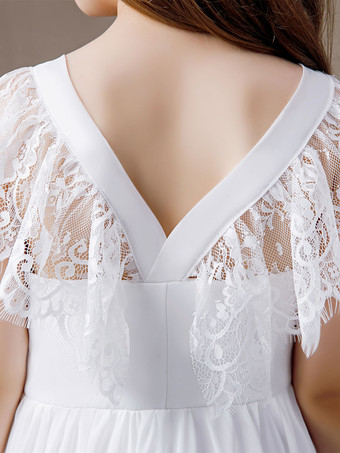 Robe de demoiselle d'honneur en dentelle à manches courtes en mousseline de soie longue robe de soirée