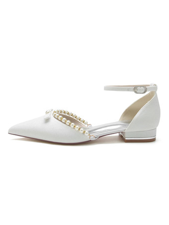 Women's Wedding Shoes Pearls Ankle Strap Flats