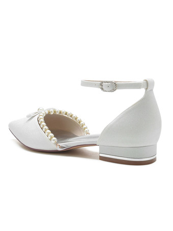 Women's Wedding Shoes Pearls Ankle Strap Flats