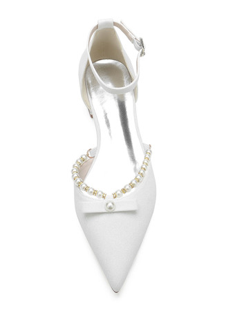 Women's Wedding Shoes Pearls Ankle Strap Flats