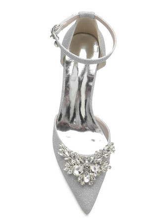 女性のブライダルシューズラインストーンスパンコールクロスポインテッドトゥスティレットヒールブライダルシューズ