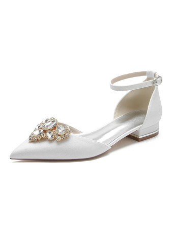 Женские свадебные туфли со стразами и блестками из ткани с острым носком Свадебная обувь на плоской подошве