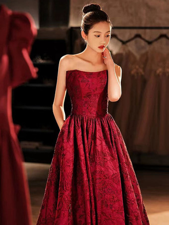 プロムドレス 2025 Aライン ストラップレス ジャカード フロアレングス 刺繍 ページェントドレス 無料カスタマイズ