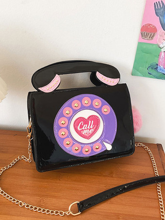 ブラック ホワイトロリータバッグPUレザーPUレザークロスボディバッグロリータアクセサリー