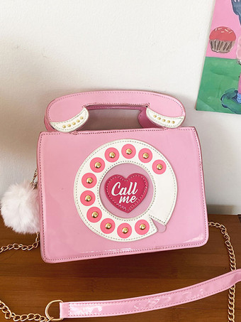 ピンクホワイトロリータバッグPUレザーPUレザークロスボディバッグロリータアクセサリー